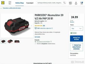 Parkside 20V 2Ah zabalené nové