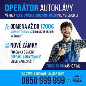 Nové Zámky: Operátor výroby gumených hadíc 1700€ + 300€