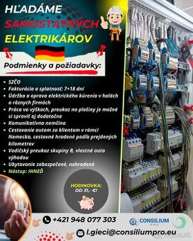 Hľadáme samostatných elektrikárov.