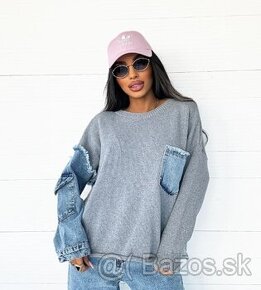 Pohodlny damsky sivy oversize pulover s riflovinou NOVY