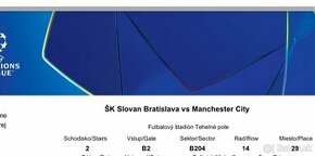 ZNÍŽENÁ CENA: Slovan - Manchester City, 1.10.2024, 21:00 - 1