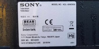 Náhradné diely na TV SONY  KDL-40WD650