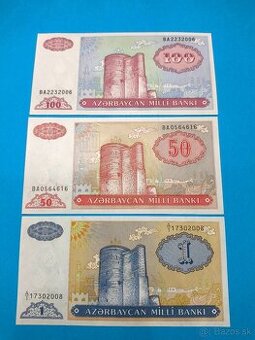 Bankovky ÁZERBÁJDŽÁN - 1, 50, 100 Manat 1993