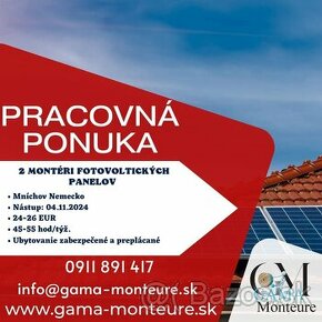 Práca pre 2 montážnikov fotovoltaických panelov v Mníchove