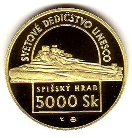 Predám zlatú mincu 5000 Sk - 1998 Spišský hrad Svetové dedič