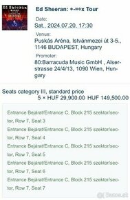 1x vstupenka na koncert Eda Sheerana