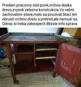 Zachovalý kovový pracovný stol/ponk