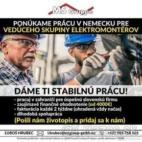 VEDÚCI SKUPINY ELEKTROMONTÉROV