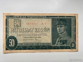 Bankovky ČSR 50 Korún 1948 Štefánik A5 neperforovaná - 1