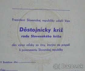 Predám nevipísaný dekret k vyznamenaniu-Slovenský štat.Velko