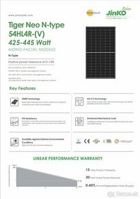 SOLÁRNE FOTOVOLTAICKÉ PANELY Jinko 445Wp čierný rám N-TYPE