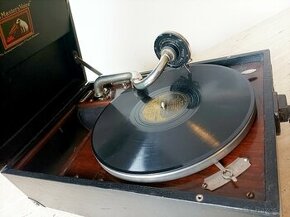 His Master’s Voice - starožitný gramofon na kliku, top stav - 1