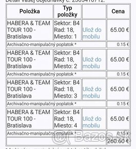 PREDAJ vstup.HABERA & TEAM TOUR 100 - Bratislava 06.12.2024