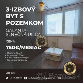 Na prenájom 3-izbový byt s 2a pozemkom,Galanta-Slnečná ulica - 1