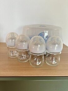 4x Avent flaša sklo 125ml + sterilizator do mikrovlnky