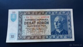 Bankovka 10 Korún Slovenských 1939 UNC