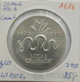 Pamatne mince DDR - 10 + 20 Marka striebro, nickel, - 1