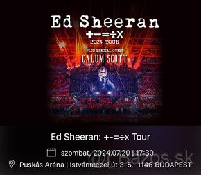 Ed Sheeran Puskas Arena Budapest 4 lístky na sedenie