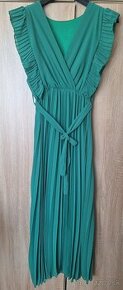 Elegantné plisové zelené šaty L/XL - 1