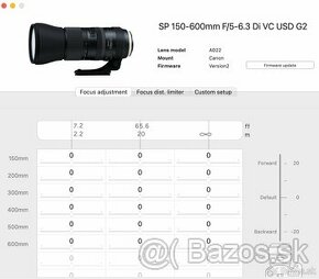 Tamron objektívy - aktualizácia firmware, úprava nastavení