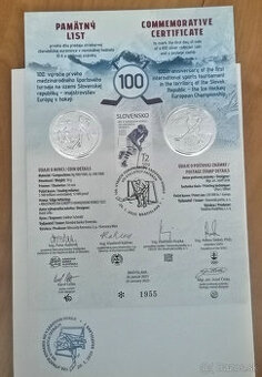 10 € Pamätný list 100. výročie Majstrovstvá Európy v hokeji.