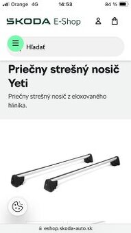 Priečny strešný nosič ŠKODA YETI + nosič lyží