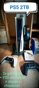 PS5 1GB + 1GB, 2x gamepad, sluchadla PlayStation 5 Pulse 3D