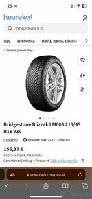 Predám Bridgestone Blizzak 215/45 R18 zimné - 1