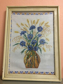 Vyšívaný obraz váza s kvetmi