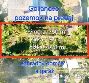 Predaj stavebný pozemok Golianovo- 750 m2, záhradný domček a