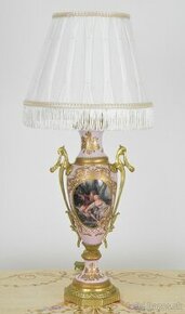 Zámecká stolní lampa se stínidlem - porcelán+bronz