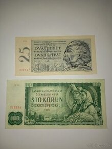 VZÁCNĚJŠÍ BANKOVKY 25 A 100 KČS, 1961, NEPERFOROVANÉ