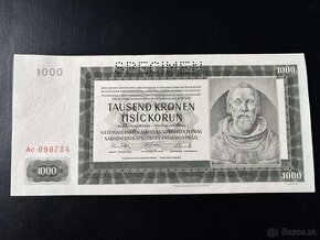 ►►►1000 korún Československých 1942 stav UNC ◄◄◄