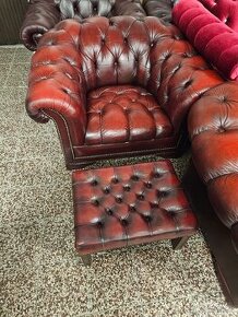 CHESTERFIELD ŠTÝL,KOŽENÁ,DVOJFAREBNÁ 3+1+1+TABURET