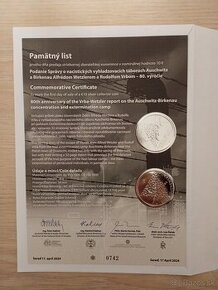 Pamätný list 10€ Podanie správy Auschwicz a Birkenau