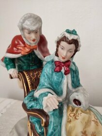 Royal dux pár na saniach porcelánová soška