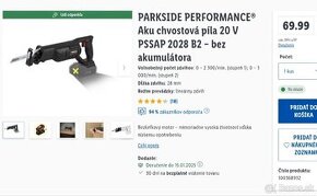 NOVÁ Parkside Performance Aku chvostová píla 20V B2