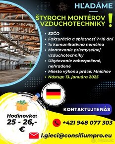 Hľadáme štyroch vzduchotechnikov do Mníchova.