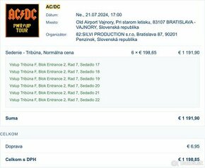 AC/DC - PWR UP TOUR, BRATISLAVA 2024 (2x lístok na sedenie)