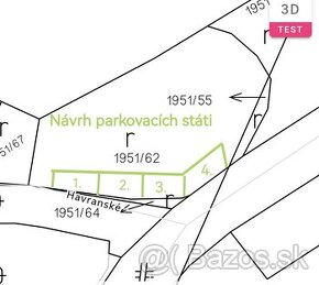 Pozemok : Garaž +  parkovacie státia