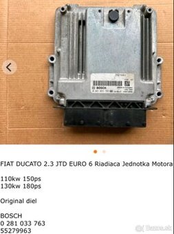 FIAT DUCATO 2,3 JTD EURO 6 Riadiaca jednotka