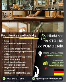 Hľadá sa stolár a dvaja pomocníci