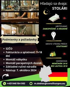 Hľadáme dvoch stolárov do Stuttgartu.