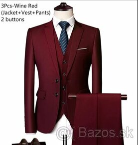 Oblek nohavice vesta, farba vinovo červená. - 1