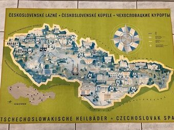 Československé kúpele ilustrovaná mapa 96 X 64 cm