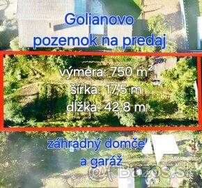 Predaj stavebný pozemok Golianovo- záhradný domček a garáž, 