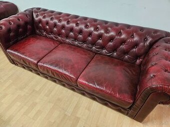 Chesterfield štýl,kožená bordovočervená,nerozť. sedačačka