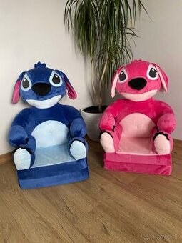 Detské plyšové rozkladacie kreslo 2v1 modrá Stitch