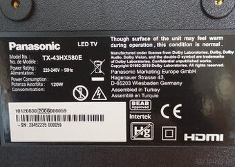 Panasonic TX-43HX580E na diely