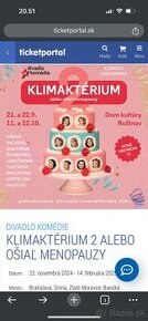 2 listky na Klimakterium 2 v Bratislave na 22.nov